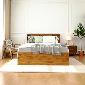 견고한 원목침대, LED 수납 서랍형 고무나무 원목 침대프레임 SS,Q사이즈, 리노
