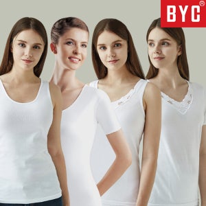BYC 여성런닝 민소매 반팔 조끼 런닝 백색 면 여자메리야스