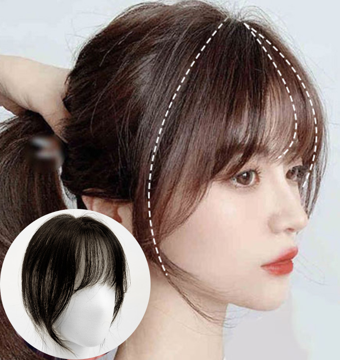 가발 100%인모 앞머리 부분 정수리가발 탑커버 시스루 사이드뱅