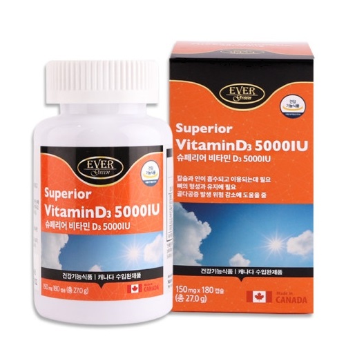 <b>에버</b>그린 슈페리어 <b>비타민D</b> 5000IU 고함량 칼슘비타민 150mg x180캡슐 6개월분