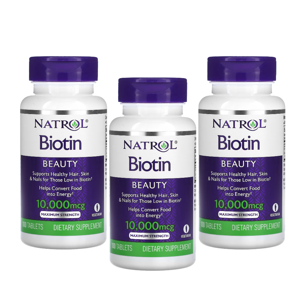 나트롤 <b>비오틴 10000mcg</b> 100정 X 3통 세트, 바이오틴, Biotin