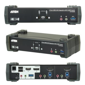 4K UHD 2포트 DP KVM 스위치 MST 허브 PC전환 컴퓨터 USB 제어 게임 키보드 콘솔 오토스캔 Mac 리눅스 KVMP