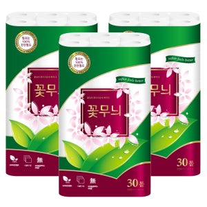 한아름산업 천연펄프 꽃무늬 화장지 3겹 30m 30롤X3팩