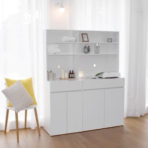 E0자재 다용도 서랍 수납장 800x390x1647, 2단, 화이트세트 (ST9845)