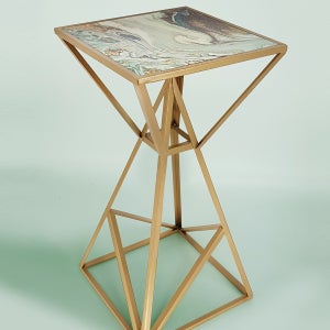 골드 플로럴 컬러마블링 인테리어 사각 티테이블 빈티지프레임 사이드 커피탁자