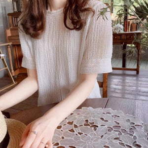 여자여자몰 요술 신축성블라우스 레이스띠 라운드 요루반팔블라우스