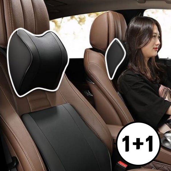 1+1 차량용 목쿠션 자동차 목받침 헤드레스트 목베개 메모리폼 메쉬가죽 2개세트 벤츠BMW