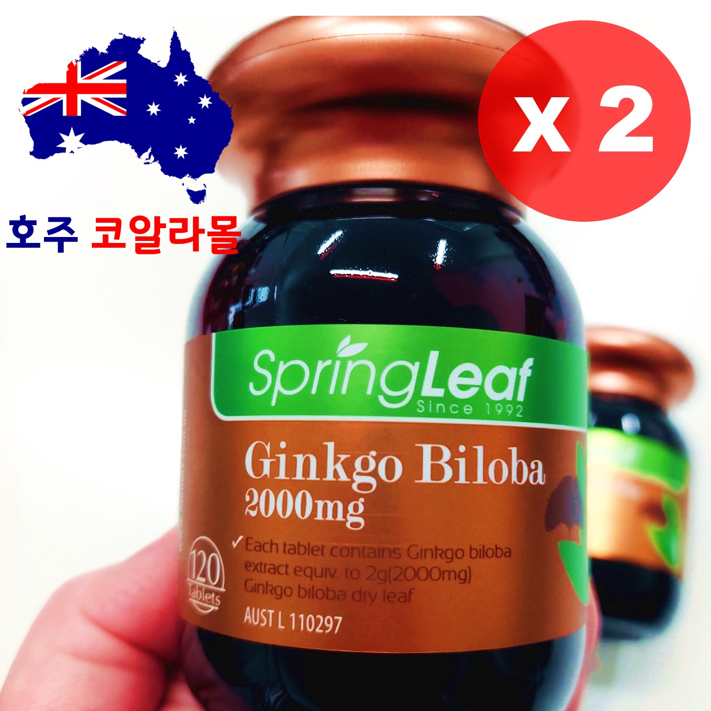 호주 스프링<b>리프</b> 은행잎 추출물 <b>징코</b>빌로바 120정 2개 Springleaf ﻿<b>Gingko</b>