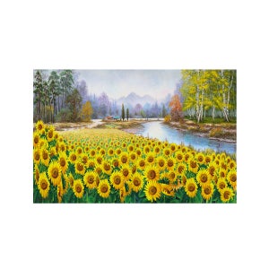 명당 해바라기 풍경 그림 돈들어오는 재물 풍수 인테리어 캔버스액자 중소형 70x34cm