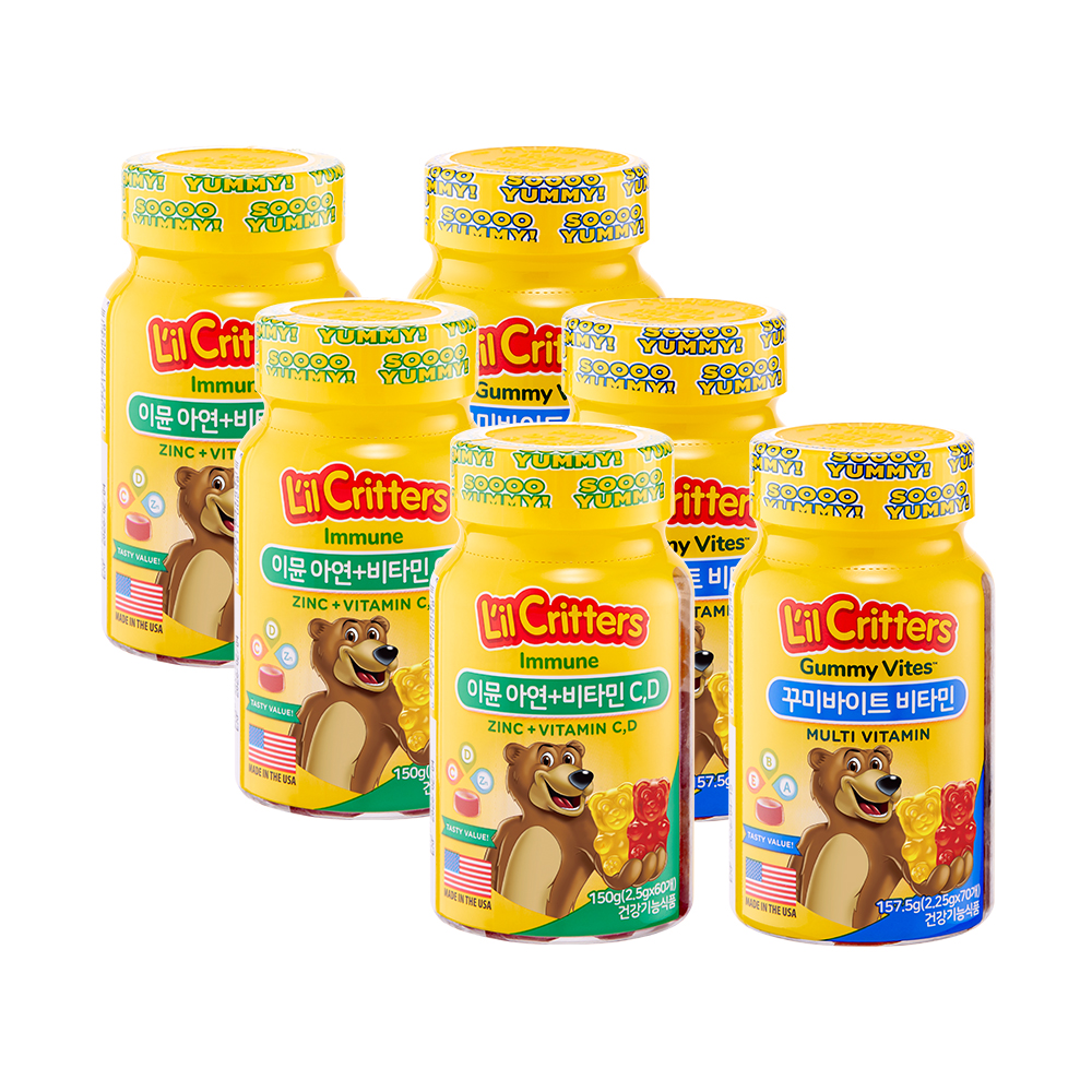 <b>릴크리터스</b> 이뮨 <b>아연</b>+비타민 C,D 3병 + 꾸미바이트 어린이 비타민 3병