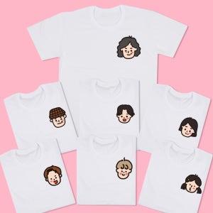 할아버지 할머니 엄마 아빠 첫째 둘째 애기 가족 얼굴 캐릭터 티셔츠 제작