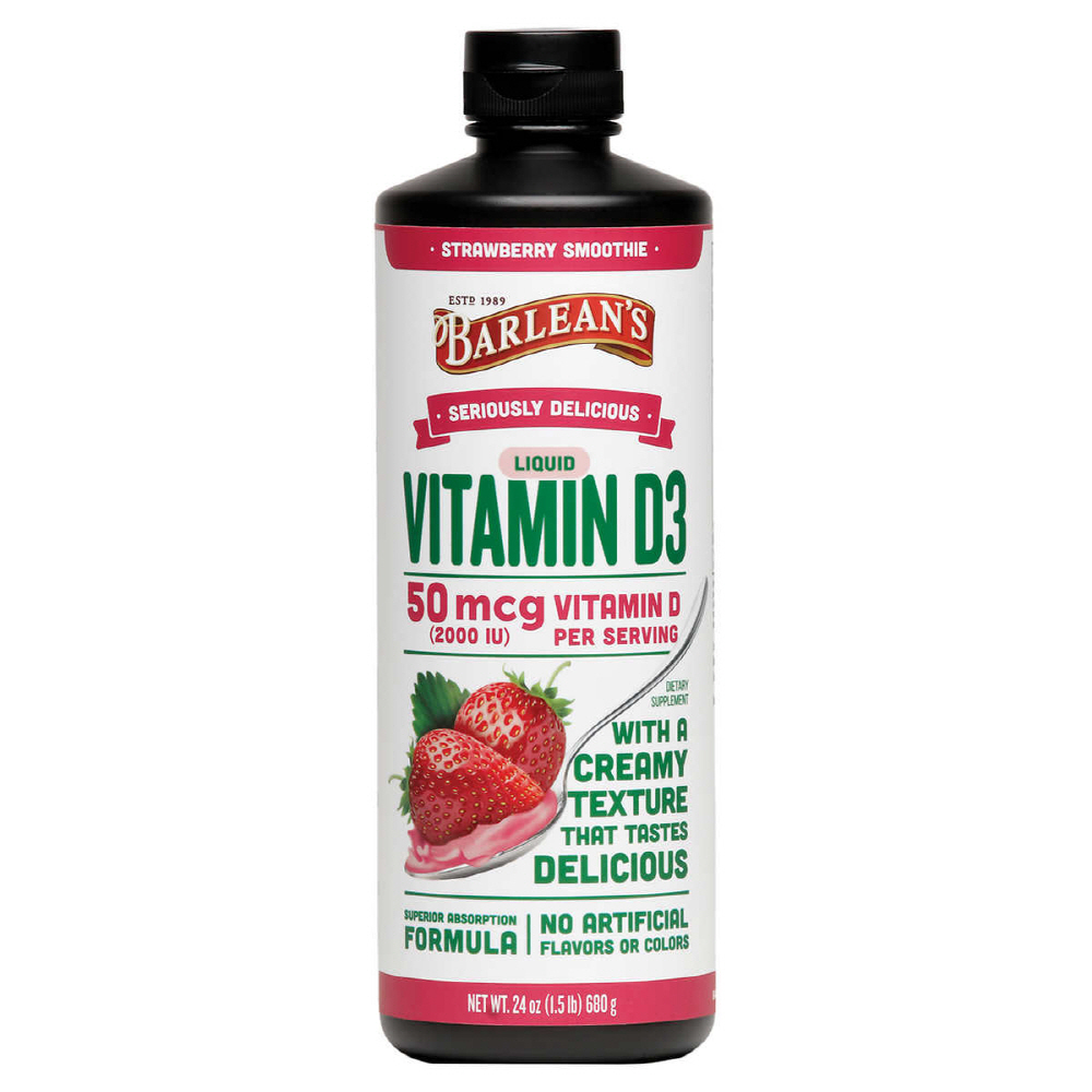 Barlean’s Liquid <b>Vitamin D3</b> Strawberry Smoothie <b>발린스</b> 리퀴드 <b>비타민 D3</b> 2000IU 스트로베리 스무디 24oz(680g)