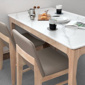 뉴텔라 내추럴 4인용 원목 포세린 세라믹 식탁세트 식탁+의자2+쿠션벤치1, 1400mm, 마블화이트