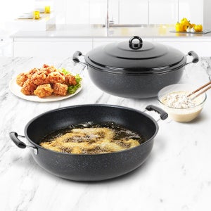 베이직튀김냄비 36 볶음팬 마블코팅팬 업소용 튀김솥 알루미늄 튀김용후라이팬 중식