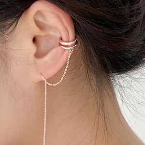 실버925 딥 큐빅 로즈골드 체인 이어커프 낱개1개