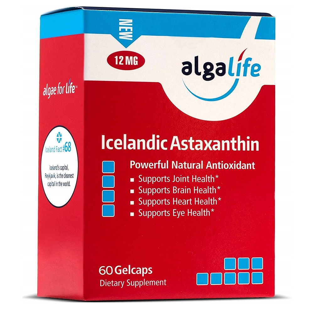 알갈라이프 아이슬랜드 아스타잔틴 <b>눈</b> 12mg 60겔캡 2팩 <b>Algalife</b> Pure Astaxanthin Joint Pain &amp; Eye Health