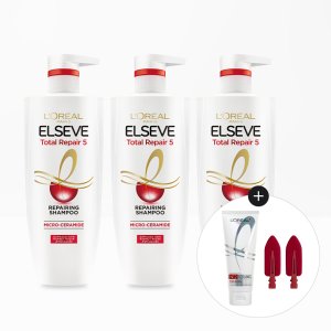 로레알파리 토탈 리페어 5 대용량 샴푸 620ml 3개 + 본드리페어 헤어팩 100ml + 버건디 헤어핀