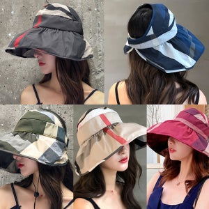 린넨 프릴 와이어 모자 밀짚 햇빛 자외선차단 여성 여름 돌돌이 썬캡 중년 여자 챙모자