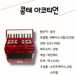 콩테 아코디언 22건반 2열 8베이스 스트랩벌크 장착