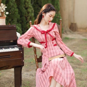 [개화기의상대여] 청춘교복 레드 체크 졸사 졸업사진컨셉 경성의복 대여