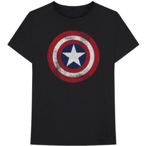 공식 MARVEL 마블 Captain America Distressed Shield 반팔 티셔츠 (블랙)