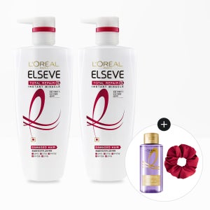 로레알파리 토탈리페어5 대용량 트리트먼트 헤어팩 700ml 2개 + 히알루론산 샴푸 100ml + 버건디 스크런치 증정