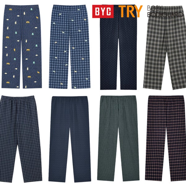 TRY Mall 트라이 BYC 보디가드 남성 순면 레이온 사계절 파자마 바지 하의 9부 홈웨어