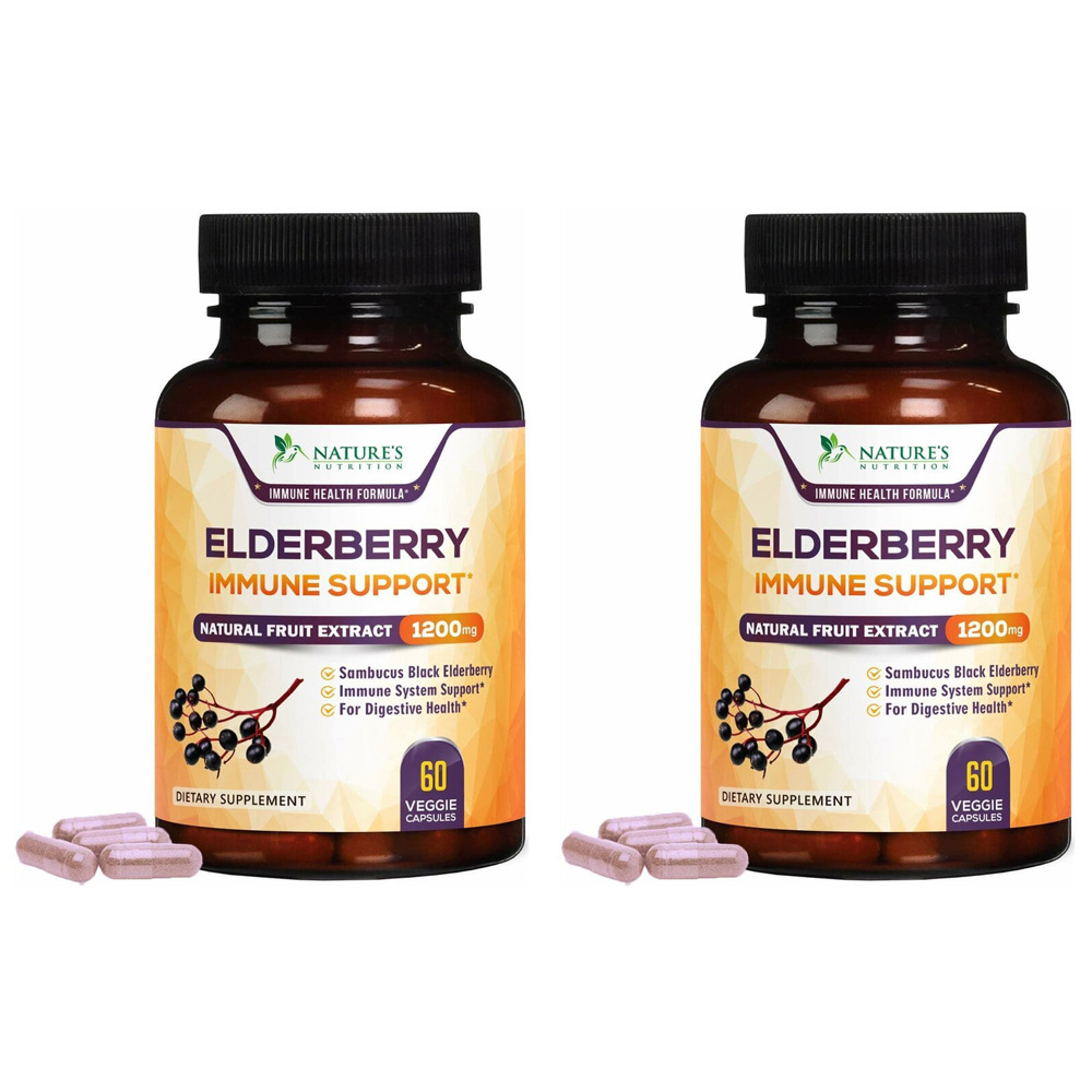 Nature’s Nutrition Elderberry Immune Support 1200mg 네이처스 뉴트리션 엘더베리 이뮨 써포트 60캡 2팩