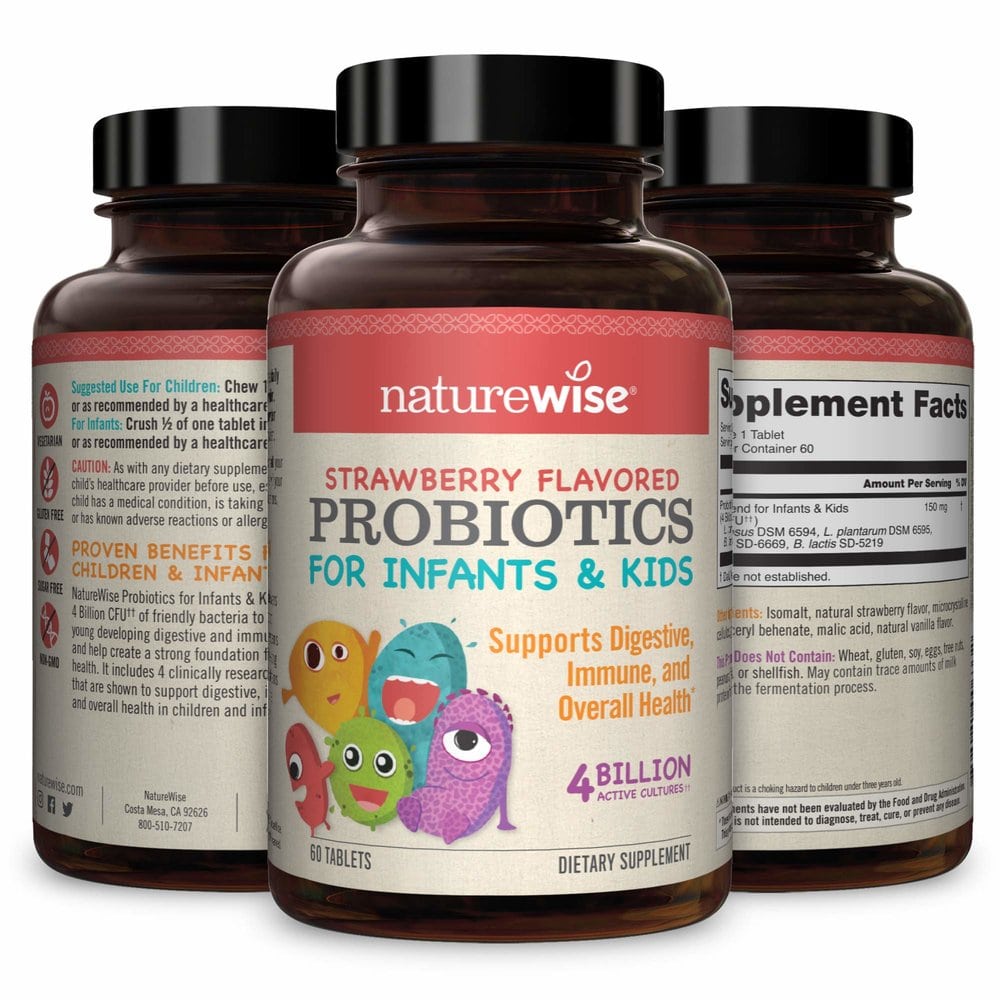 NatureWise 네이쳐<b>와이즈</b> 유아 <b>어린이</b> 딸기맛 유산균 프로바이오틱스 40억 60정 Chewable Probiotics
