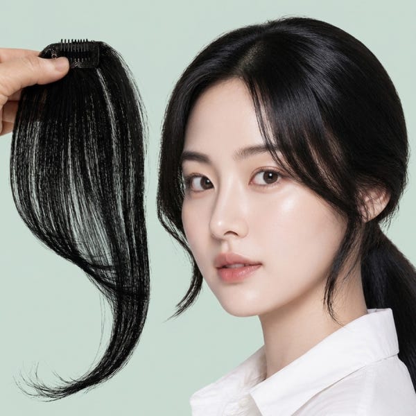 100% 인모 옆머리가발 앞머리 똑딱이 헤어피스 부분가발 붙임머리 내츄럴 사이드뱅 2P