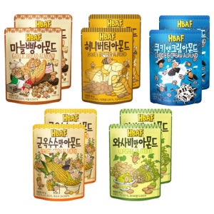 길림양행 HBAF 바프 아몬드40g 인기5종 x2 (허니 와사비 군옥수수 마늘빵 쿠키앤크림)
