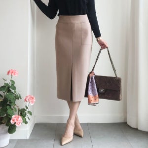 [포켓 정장 롱치마] 기모 겨울 슬릿 밴딩 H라인 롱 스커트 검정치마