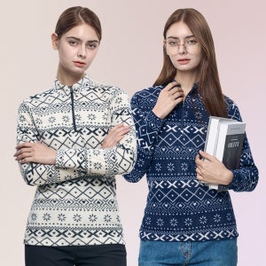 눈꽃 패턴 여성 겨울 기모 집업 티셔츠 빅사이즈 등산 아웃도어 티 (AY13LT050W)