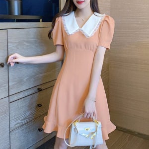 당일배송 레이스카라 하이웨스트 플레어프릴원피스 오렌지 블랙 S 빅사이즈 리조트 모임하객룩