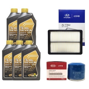 싼타페TM 2.0가솔린터보 엔진오일교환 오일세트 세븐골드파오(5L)+필터35505-A9100