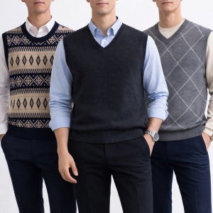 STCO 남자 간절기 봄 니트조끼 베스트 레이어드 출근용 오피스룩 아가일 헨리넥 라운드넥
