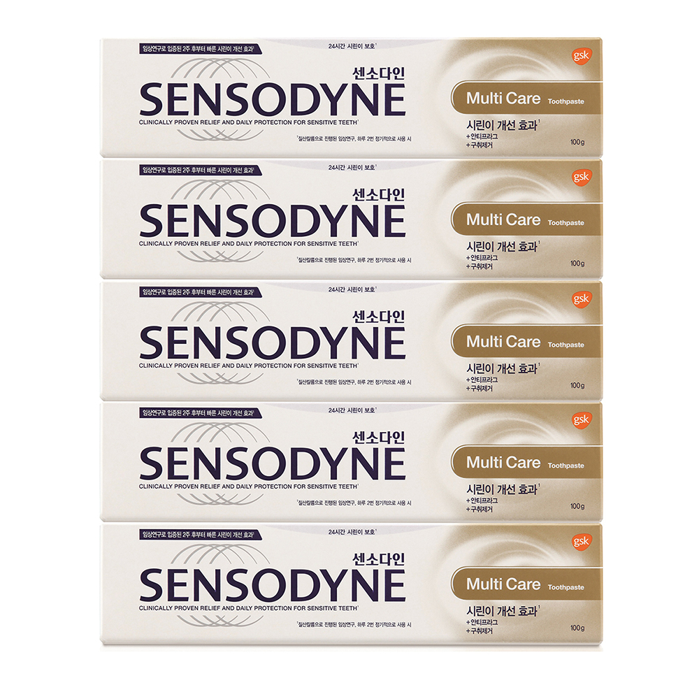 센소다인 멀티케어 치약 100g x 5개 (치석제거 입냄새 구취 충치예방 <b>구내염</b> 잇몸염)