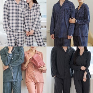 제이지몰 피치기모 카라 커플 긴팔 잠옷 상하세트 잠옷 남자 여성 파자마