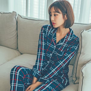 도씨 홈웨어 여성용 피치기모 긴팔 카라 커플 잠옷 상하의 세트