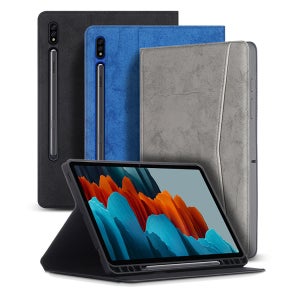 고부기 가죽 북커버 터치펜 수납 레더 케이스 다크블루(포켓), 갤럭시 탭 S7+