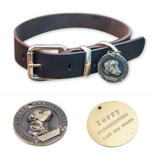 대형견/중형견 견종별 커스텀 인식표 소가죽 목줄 네임택목걸이