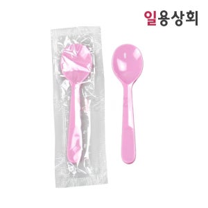 일회용 빙수 아이스크림 스푼 CI 소 85mm 줄줄이 개별포장 10000개 분홍