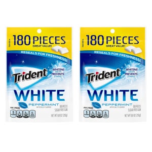 Trident 트리덴트 껌 180개입 2봉 화이트 페퍼민트 Trident White Peppermint Sugar Free Gum, Value Pack