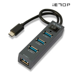이탑 TU-329 C타입 유전원허브 4포트 전원스위치탑재 USB허브 C타입3.1커넥터 빠른 데이터전송 양방향 인터페이스 마우스 키보드 외장하드호환 롱케이블 에너지절약