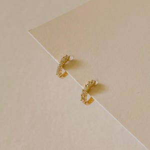 14k 큐빅 라인 미니 원터치 링 귀걸이 / 한짝,낱개판매 레이어드