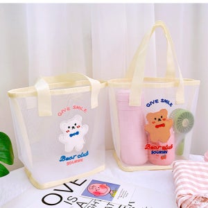 곰돌이 캐릭터 메쉬백 비치백 바캉스 물놀이 핸드백 여름 가방 4종