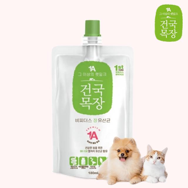 (유통 25.11) 건국목장 펫밀크 강아지 고양이 우유 장 유산균, 180ml, 1개