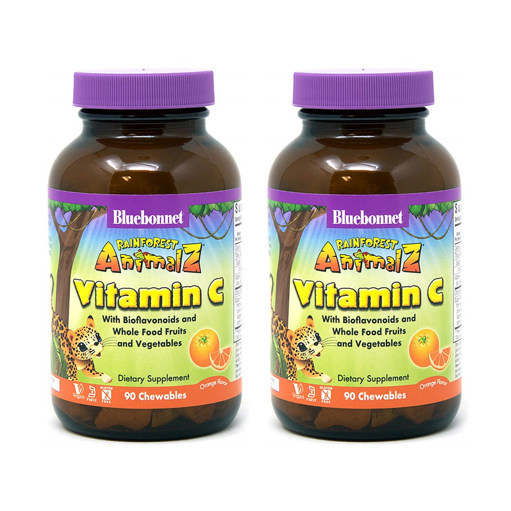 블루보넷 <b>레인포레스트 애니멀즈</b> 씹어먹는 <b>비타민C</b> 바이오플라보노이드 오렌지맛 90정 2개