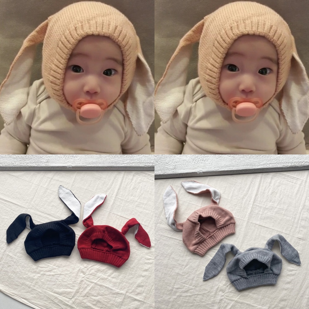 아기 토끼 귀달이 모자 겨울 귀달린 따뜻한 니트 보넷