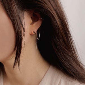 Silver 925 웨이브 체인드롭 이어커프 귀걸이( 3 color)